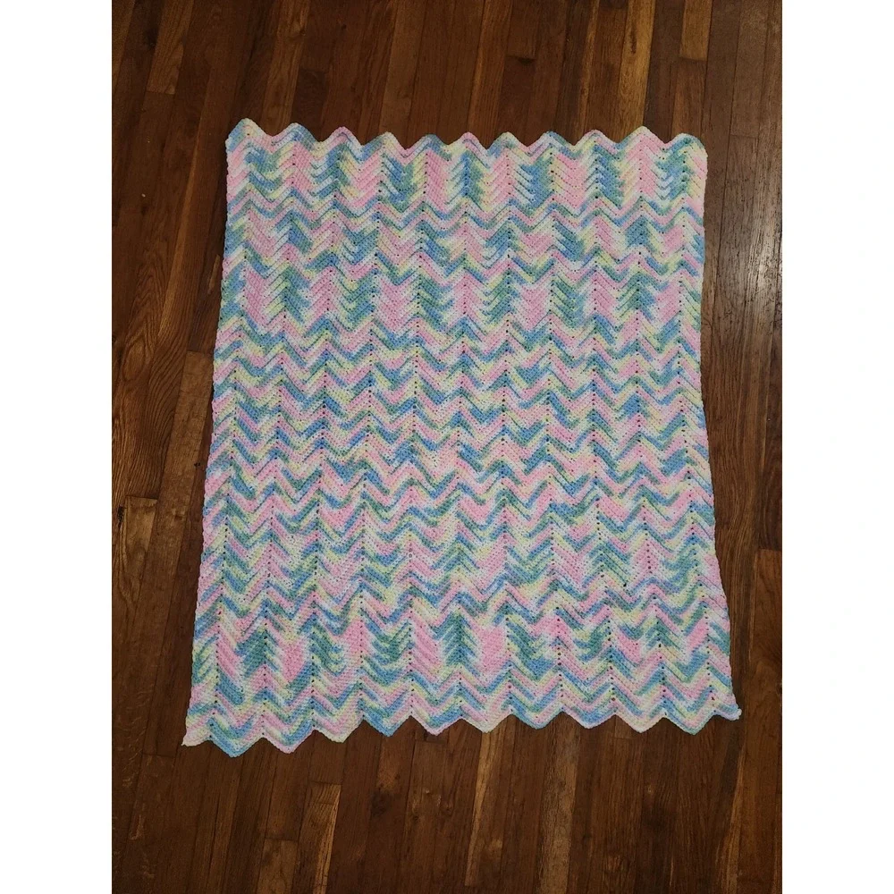 Handmade Crochet‎ Pastel Color Vintage Baby Blanket 45